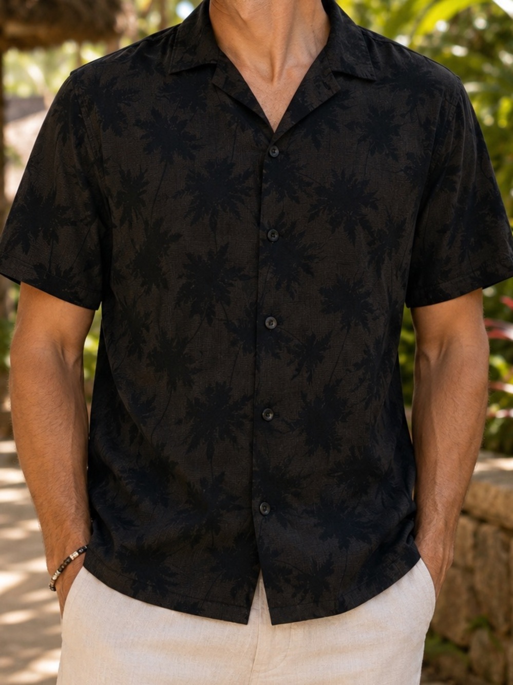 Nat Nast Black Palm Tree Silk Blend Button Down Shirt Men’s Medium